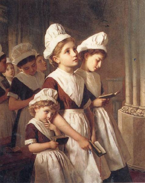 Sophie anderson Foundling Girls in their School Dresses at Prayer in the Chapel Sweden oil painting art